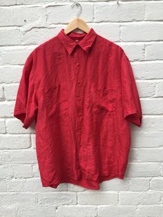 Vintage 90s bright red satin 100% silk oversized unisex twin pockets shirt size medium by StateSideVintageUK Oversized Red Button-up Shirt, Red Oversized Collared Shirt, 1990s Mens Fashion, Red Shirts, Cowboys Shirt, Pocket Shirt, Red Satin, Mens Oxfords, Silk Shirt