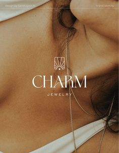 the back of a woman's bra with chains attached to her chest and an ad for charm jewelry