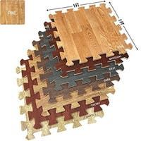 the wooden flooring tiles are different sizes and colors