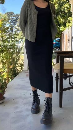 Below Knee Dress Outfit, Edgy Pencil Skirt Outfits, Fall Dresses With Doc Martens, Rain Boots And Shorts Outfit, Socks And Heels Outfit Street Style, Black Skirt Outfit Date Night, Fall Outfits Farmers Market, How To Style Midi Dress Fall, Netted Shirt Outfit