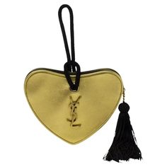 Saint Laurent Gold Heart Tassel Evening Bag For Sale at 1stDibs Slim Aarons, Ysl Logo, Black Rope, Gold Heart, Heart Of Gold, Black Interior, Metallic Gold, Tiffany & Co., Fashion Handbags