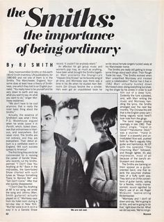 an article from the smiths magazine about their appearance in'being ordinary ', with photos of two young men