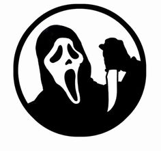 a black and white image of a ghost holding a knife in its mouth with the word scream on it