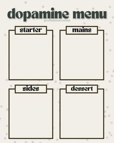 a menu with the words dopaamine menu written in black and white on it