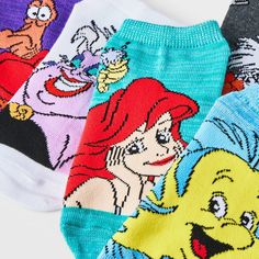 Your Disney princess fan can add their favorite characters from The Little Mermaid to all their everyday outfits by wearing these Disney The Little Mermaid 6-Pack No Show Socks. This pack of six pairs of no-show socks comes with varying colors and prints featuring characters from the movie, like Ariel, Flounder and more. Easy to mix and match with their outfits, these low-cut socks are made from soft and stretchy fabric to help keep their feet comfortable, and are great for year-round wear. Fun Multicolor Character Print Socks, Disney The Little Mermaid, No Show Socks, Disney Girls, Little Mermaid, Cut Design, 6 Pack, Stretchy Fabric, The Little Mermaid