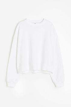 Crew-neck sweatshirt in cotton-blend fabric with soft  brushed inside. Heavily dropped shoulders  long sleeves  and ribbing at neck  cuffs  and hem. Plain White Sweatshirt, White Crewneck, Sweatshirt Fabric, M Beauty, White Sweater, Pink Sweatshirt, Plain White, White Sweatshirt, White Sweaters