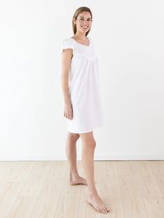 Valerie White Cotton Nightgown – Jacaranda Living Elegant Short Sleeve Sleepwear For Wedding Night, Elegant Short Sleeve Nightgown For Bedtime, Summer Short Sleeve Dress For Wedding Night, Summer Wedding Night Short Sleeve Sleepwear, Elegant Short Sleeve Nightgown For Loungewear, Elegant Short Sleeve Nightgown, White Short Sleeve Nightgown For Sleep, Feminine Short Sleeve Dress For Sleepover, White Short Sleeve Dress For Night