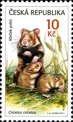 a postage stamp with two small animals on the front and one large animal on the back