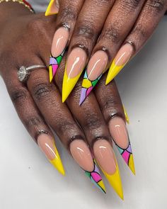 Spring Nails Stiletto, Yellow Nails Design, Graduation Nails, Dope Nail Designs, Toes Designs, Luxury Nails, Unique Nails, Fancy Nails