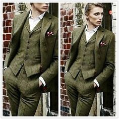 Olive Green Men's Suit Tweed Plaid Vintage Prom Party Groom Wedding Tuxedo Suits | eBay Tweed Groom, Green Tux, Vintage Wedding Suits, Green Plaid Coat, Green Tweed Suit, Green Suits, Suit For Men Wedding, Olive Green Suit, Green Wedding Suit