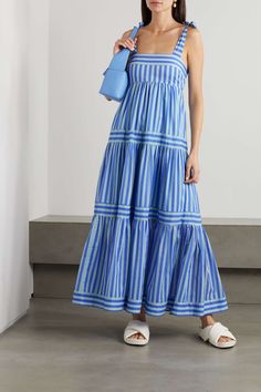 Blue + NET SUSTAIN striped organic cotton-voile maxi dress | ZIMMERMANN | NET-A-PORTER Derby Outfits, Twin Outfits, Stripe Outfits, Summer Attire, Blue Striped Dress, Maxi Dress Blue, Cotton Voile, Mini Dresses, Event Dresses