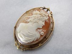 Classical Romance, Crown Of Flowers, Filigree Frame, Edwardian Jewelry, Cameo Jewelry, Vintage Cameo, Filigree Pendant, Antique Brooches, Art Nouveau Jewelry