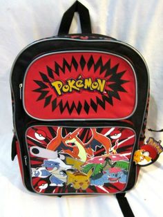 UNISEX NINTENDO POKEMON RED 12" BACKPACK WITH TWO MAIN COMPARTMENTS AND SIDE POCKETS-BRAND NEW WITH TAGS!!  Backpack features TWO main compartment with zip closure and adjustable padded shoulder straps. Smaller tack compartment on right side for your calculator,cellular phone,erasers,pencils,pens,etc. Smaller mesh compartment on the left side for your water bottle,powerade,soda can,etc.  Backpack measures approx. 12" H x 10" W x 4" D. Artwork: Popup Embroidery Applique  » Trademark: FAB STARPOIN Red Bags For School And End Of School Year, Red Student Backpack For End Of School Year, Red School Backpack With Zipper Closure, Red Rectangular Backpack For Back To School, Red Backpack For Students, Red Backpack For Travel And Back To School, Red Student Backpack For Back To School, Red Backpack For Students, Back To School, Red Backpack For Travel And End Of School Year