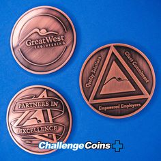 three medallions with the words partners in excellence and an image of a triangle on them