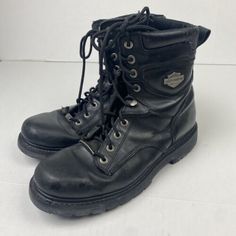 Harley Davidson Men’s Size 11 Boots 95362 Black Leather Biker Motorcycle Logo  | eBay Leather Biker Combat Boots With Lace-up, Leather Lace-up Biker Combat Boots, Biker Style Lace-up Leather Combat Boots, Casual Moto Boots For Winter Biker Events, Casual Moto Boots For Biker Events In Winter, Winter Biker Work Boots For Outdoor, Winter Biker Style Work Boots For Outdoor, Leather Combat Boots For Biker Events In Winter, Biker Work Boots With Round Toe For Outdoor