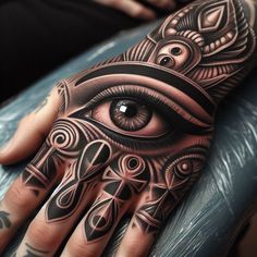 a hand with an all seeing eye tattoo on it