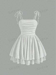 SHEIN MOD Solid Ruched Bust Tie Shoulder Double Hem White Cami Dress | SHEIN USA Semi Formal Dresses Simple, White Dresses For Girls 10-12, Dresses For The Summer, Good Party Outfits, Dresses 13-14, Dresses For A Birthday Party, Dresses For 11-12, Dresses For 6th Grade Dance, Cute B Day Outfits