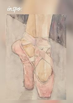 a watercolor painting of a ballerina's feet in pink ballet shoes on the ground