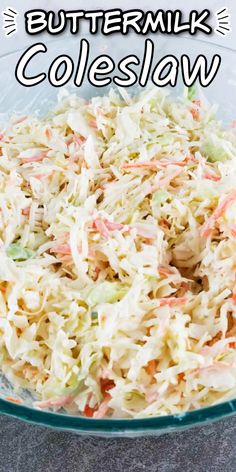 a bowl filled with coleslaw on top of a table