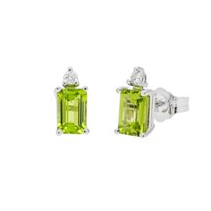 These radiant cut peridot earrings are set in 14kt white gold with diamonds (.04 ctw). One of the modern birthstones of August, peridot symbolizes playfulness, prosperity, and emotional healing. Take the good fortune of peridot wherever you go when you wear these brilliant earrings. Uncover interesting facts about sparkling green peridot. Explore the vast history of gold. Enjoy complimentary cleaning and inspection at any Day's location for the life of these gemstone earrings. Day's Jewelers is Peridot Earrings, Diamond Fashion Rings, Heart Necklace Diamond, Green Peridot, Childrens Jewelry, Radiant Cut, Tennis Bracelet Diamond, August Birth Stone, Good Fortune