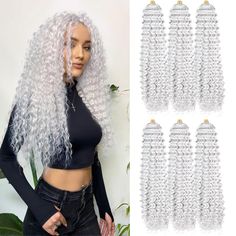 PRICES MAY VARY. Crochet Hair Extensions Material: FEILIMEI Deep Wave Crochet Hair is Made by High Quality Synthetic Fiber.Tangle-free,Light Weight,Soft and Smooth as Human Hair. Quick to Install, Braid Hair & Easy Style to Shawl Hair, Ponytail According to Your Preference. Curly Crochet Hair Size & Weight: 22inch, 90g/Pack, 28inch,110g/Pack, 1Pack/Lot.Wash and Protect Wavy Crochet Hair Like Your Own Hair,You Can Spray More Water or Essential Oil to Hair Care Before Installation, Will Be Better Wavy Crochet Hair, Deep Wave Crochet Hair, Wavy Hair With Braid, Ocean Wave Crochet, Wavy Crochet, Curly Crochet Hair, Ocean Wave Crochet Hair, Silver White Hair, Wave Crochet