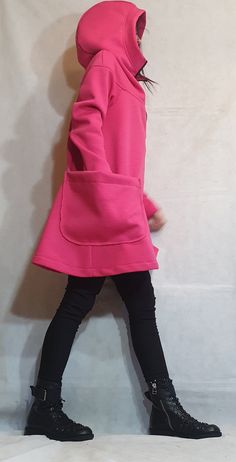 "Pink Coat, Hooded Coat, Asymmetric Coat ❤️ Extravagant designs and high quality fabrics! ❤️ Materials & Care Cotton, Polyester Hand wash at low temperatures. Do not machine dry. Do not iron. Do not dry clean! ❤️ Sizing We can make your piece from XS to 5XL! Everything in the shop can be also made according to your measures free of charge! ❤️ Shipping ✈ Ready to ship The time I need to prepare an order for shipping varies. For details, see individual items. Priority shipping is used for all Oversize Coat, Asymmetrical Coat, Cotton Tunic Dress, Coat Plus Size, Oversize Sweatshirt, Women Sweatshirt, Pink Coat, Oversized Coat, Long Sleeves Coats