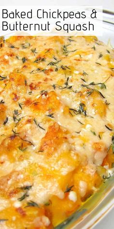 baked chickpeas and butternut squash casserole in a glass baking dish