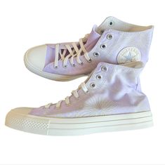 Converse Ctas Hi Top Sneaker Floral Lilac Brand New Without Box Womens Size 10.5 And 11 Canvas Upper Lace-Up Closure Floral Print Converse Purple Sneakers For Spring, Purple Converse Sneakers For Spring, Spring Purple Converse Sneakers, Converse Platform High Top, Converse All Star Pink, Yellow Converse, Converse Tennis Shoes, Converse Platform, Converse Run Star Hike