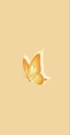 a yellow butterfly flying through the air on top of a beige background with white wings