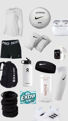 various sports items are arranged in the shape of a collage on a white background