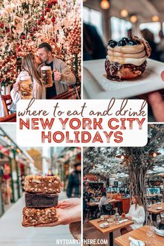 new york city's best food and drink spots, including the christmas tree in the background