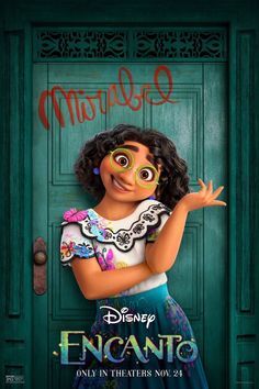 the character from disney's animated movie, encanto is standing in front of a green door