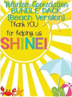 a beach themed thank card with the words, thank you for helping us shine