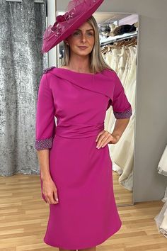 Modsele this fuchsia dress with scarf is perfect for special occasions. It features an intricate beading detail on one shoulder and cuffs, an asymmetrical neckline with a scarf detail, and a calf-length skirt. The tight bodice ensures a flattering fit for a classic, sophisticated look.#wedding#weddingguestdresses#motherofthebridedresses#motherofthegroomdresses Pink Fitted Evening Dress With Asymmetrical Neckline, Fitted Pink Evening Dress With Asymmetrical Neckline, Elegant Embellished Dress With Asymmetrical Neckline, Party Dresses With Fitted Bodice And Boat Neck, Wedding Guest Dress With Fitted Bodice And Asymmetrical Neckline, Elegant Pink Dress With Asymmetrical Neckline, Pink Formal Evening Dress With Asymmetrical Neckline, Pink Asymmetrical Neckline Dress For Wedding Guest, Pink Dress With Asymmetrical Neckline For Formal Occasion