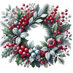 a christmas wreath with holly and berries