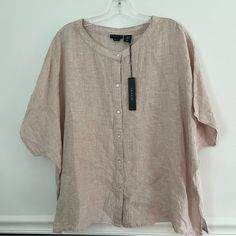 New With Tags Tahari 100% Linen Button Down Top Shirt Size M Chest 29.5” Across Length 25.5” Linen Top Women, Shirt Blouses Women's, Black Sheer Blouse, Printed Sleeveless Blouse, Linen Sweater, Linen Casual, Linen Blouse, Wrap Blouse, Long Sleeve Tunic