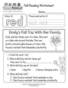 worksheet for fall reading and writing