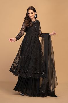 Black Net Dress, Black Pakistani Dress, Elegante Outfits, Outfit Elegante, Outfit Sport, Black Chiffon Dress, Fiesta Outfit, Outfit 2022, Womens Trendy Dresses