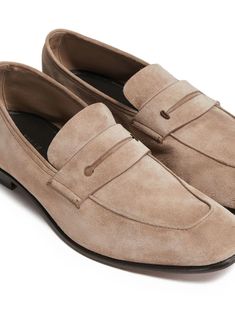 Zegna L'Asola Suede Loafers - Farfetch Elegant Suede Slip-ons For Business, Classic Suede Semi-formal Slip-ons, Formal Suede Slip-ons With Almond Toe, Suede Slip-ons With Almond Toe And Leather Sole, Elegant Suede Business Slip-ons, Classic Beige Suede Slip-ons, Classic Beige Tassel Loafers For Formal Wear, Classic Beige Tassel Loafers For Formal Occasions, Beige Loafers With Leather Sole