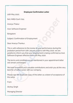 an employee letter is shown in this image