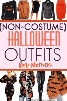 the cover of non - costume halloween outfits for women, including pumpkins and bats