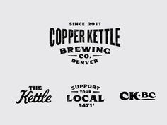 the logos for copper kettle brewing are black and white, with some type of lettering