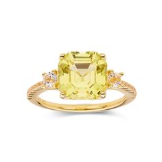 Asscher Cut Lab Created Yellow Sapphire with Round White Topaz 18K Yellow Gold Over Sterling Silver Ring Heart Shaped Solitaire Ring, Yellow Sapphire Engagement Ring, Yellow Sapphire Ring Engagement, White Topaz Engagement Ring, Pretty Engagement Rings, White Sapphire Engagement Ring, Silver Lab, Pretty Ring, Alexandrite Engagement Ring