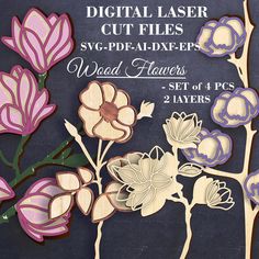 digital laser cut files for wood flowers set of 4 pc's and 2 layers