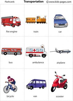 an image of different types of transportation in english and spanish words, with pictures of vehicles