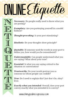 a poster with the words online etiquette written in black and green on it