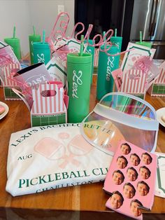 Pickleball party theme, pickle ball decorations, pickle ball bachelorette theme, wedding favors, bachelorette party ideas, unique bachelorette theme, pink green and white balloon arch, pickle ball, custom bachelorette cookies, pickle ball cookies, pink and Green Party decor, drinks and drinks, last swing before the ring, bachelorette party favors, koozies with grooms face on it, custom bachelorette t-shirts, bachelorette tumblers, bachelorette mimosa bar Perfect Match Pickleball Bachelorette Theme, Pickleball Wedding Ideas, Green And Pink Bachelorette Party