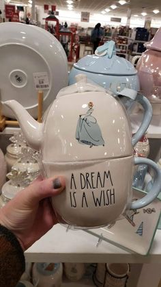 a teapot that has been painted with the words a dream is a wish