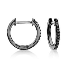 Ross-Simons - .11ct t. w. Black Diamond Huggie Hoop Earrings, Black Rhodium. 3/8". Make a bold statement in the one color that never goes out of style! The monochrome effect of this pair of huggie hoop earrings is achieved by using .11 ct. t. w. round brilliant-cut black diamonds in 14kt white gold, along with a black rhodium finish. Hanging length is 3/8". Hinged post, black diamond huggie hoop earrings. Diamond birthstones are the perfect gift for April birthdays. Hoop Earrings Diamond, Diamond Birthstone, Natural Gold, Earrings Diamond, Earrings In Gold, Black Diamonds, Black Rhodium, Earrings Black, Huggie Hoop Earrings