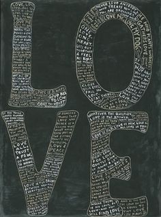 the word love written in different languages on a blackboard with white chalk and brown frame